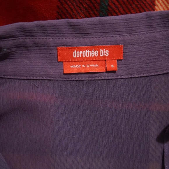 Sheer purple long sleeve shirt with bow - Picture 2 of 3